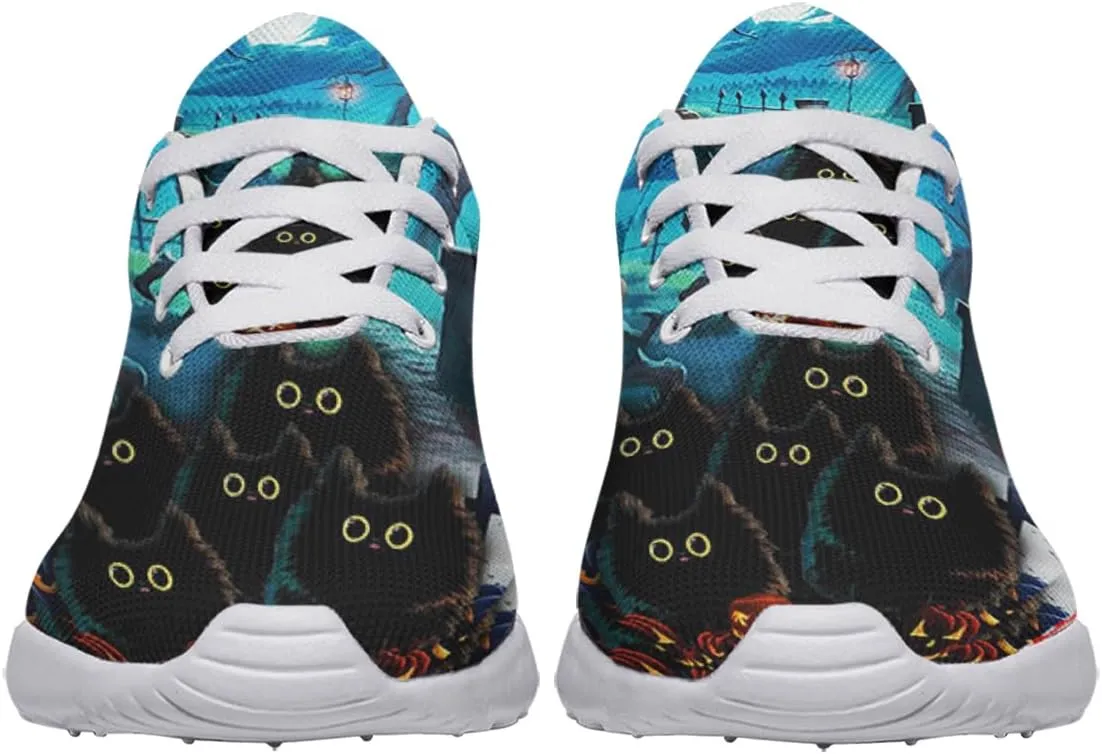 Sonzj-II Halloween Print Walking Shoes Casual Mesh Breathable Lace Up Running Sneakers for Men Women