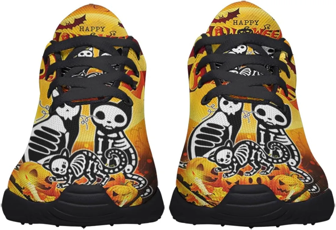 Sonzj-II Halloween Print Walking Shoes Casual Mesh Breathable Lace Up Running Sneakers for Men Women