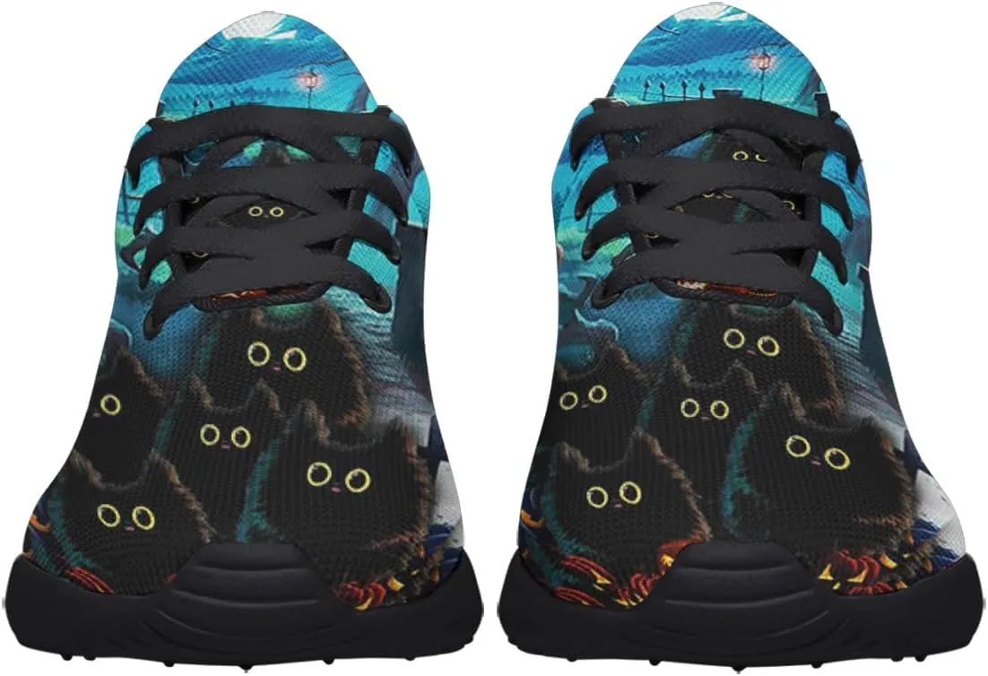 Sonzj-II Halloween Print Walking Shoes Casual Mesh Breathable Lace Up Running Sneakers for Men Women