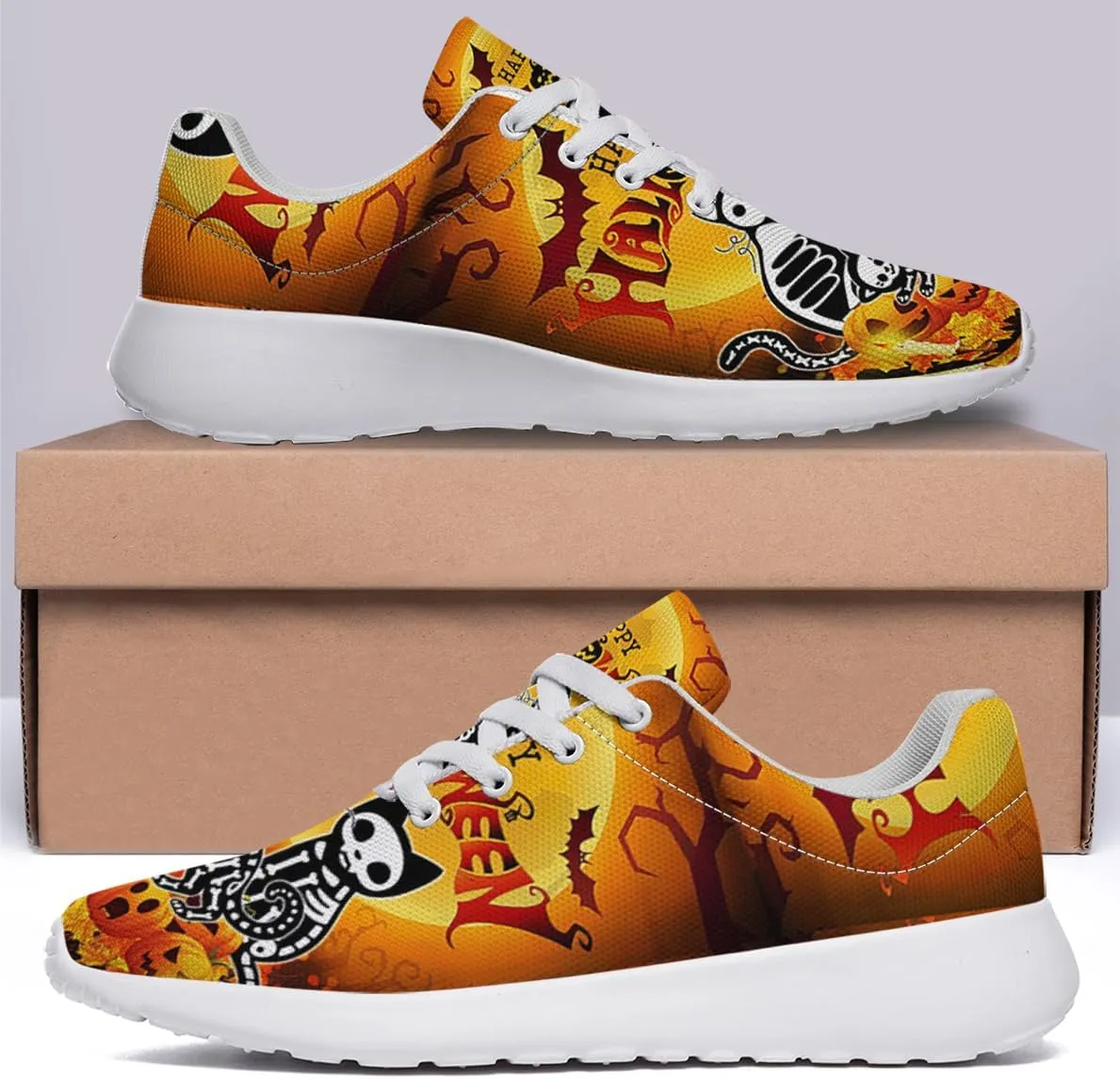 Sonzj-II Halloween Print Walking Shoes Casual Mesh Breathable Lace Up Running Sneakers for Men Women