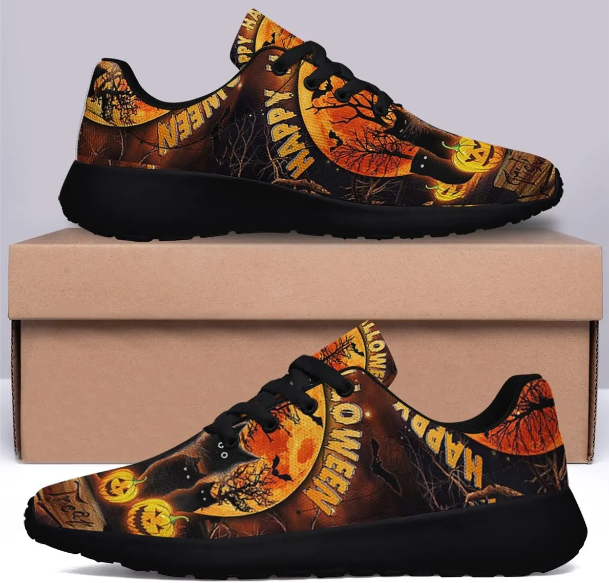 Sonzj-II Halloween Print Walking Shoes Casual Mesh Breathable Lace Up Running Sneakers for Men Women