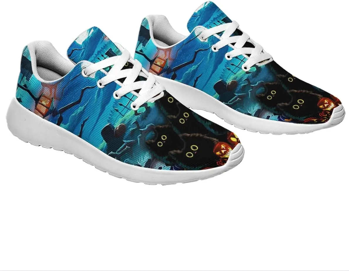 Sonzj-II Halloween Print Walking Shoes Casual Mesh Breathable Lace Up Running Sneakers for Men Women