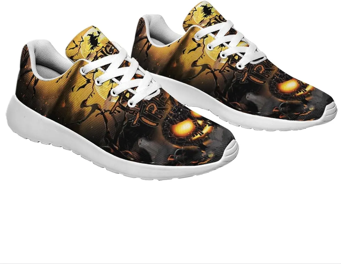 Sonzj-II Halloween Print Walking Shoes Casual Mesh Breathable Lace Up Running Sneakers for Men Women