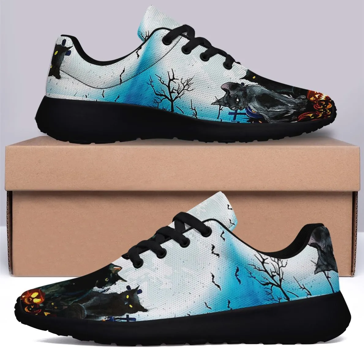 Sonzj-II Halloween Print Walking Shoes Casual Mesh Breathable Lace Up Running Sneakers for Men Women