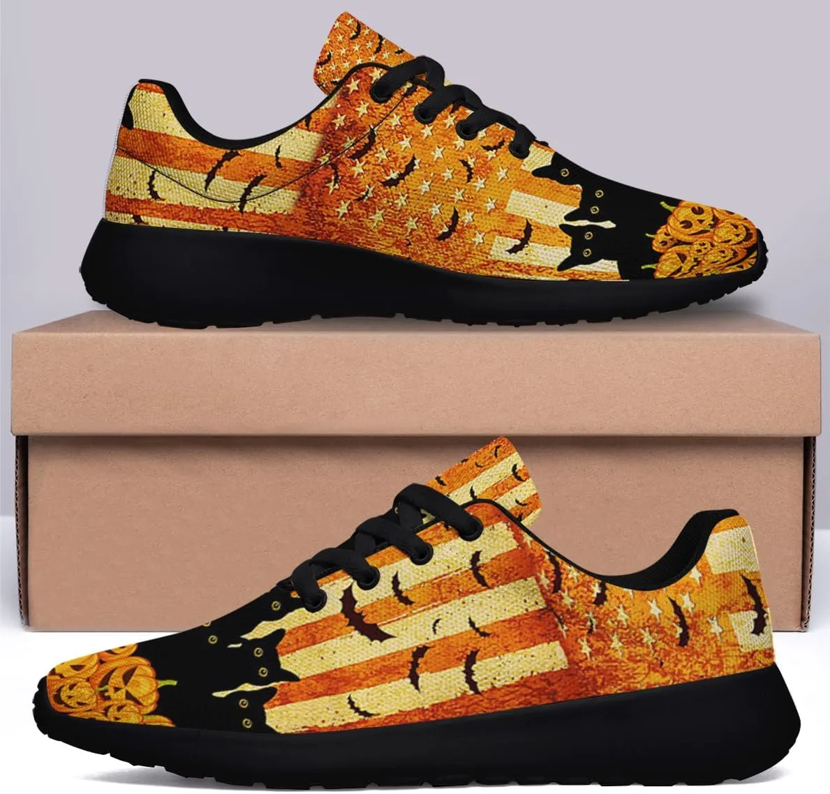 Sonzj-II Halloween Print Walking Shoes Casual Mesh Breathable Lace Up Running Sneakers for Men Women