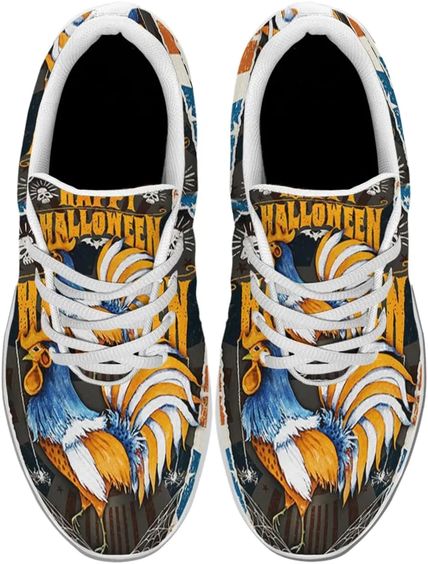 Sonzj-II Halloween Shoes for Women Men, Pumpkin Print Lace Up Walking Sneakers, Running Shoes Gym Sports Athletic Trail Sneakers