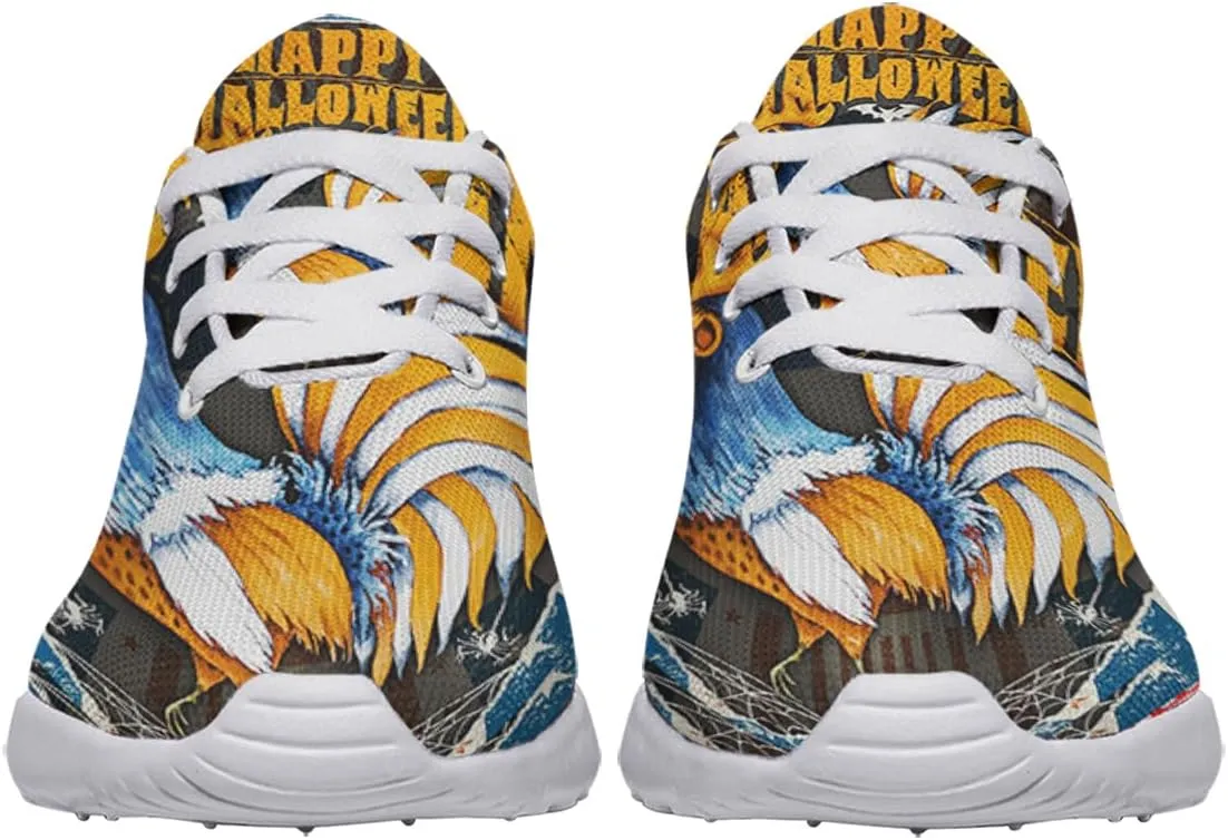 Sonzj-II Halloween Shoes for Women Men, Pumpkin Print Lace Up Walking Sneakers, Running Shoes Gym Sports Athletic Trail Sneakers