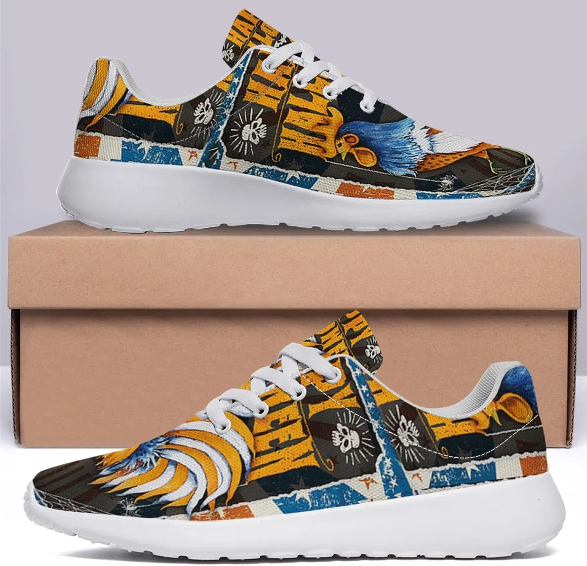 Sonzj-II Halloween Shoes for Women Men, Pumpkin Print Lace Up Walking Sneakers, Running Shoes Gym Sports Athletic Trail Sneakers