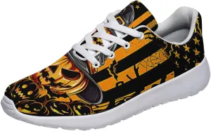 Sonzj-II Halloween Shoes for Women Men, Pumpkin Print Lace Up Walking Sneakers, Running Shoes Gym Sports Athletic Trail Sneakers