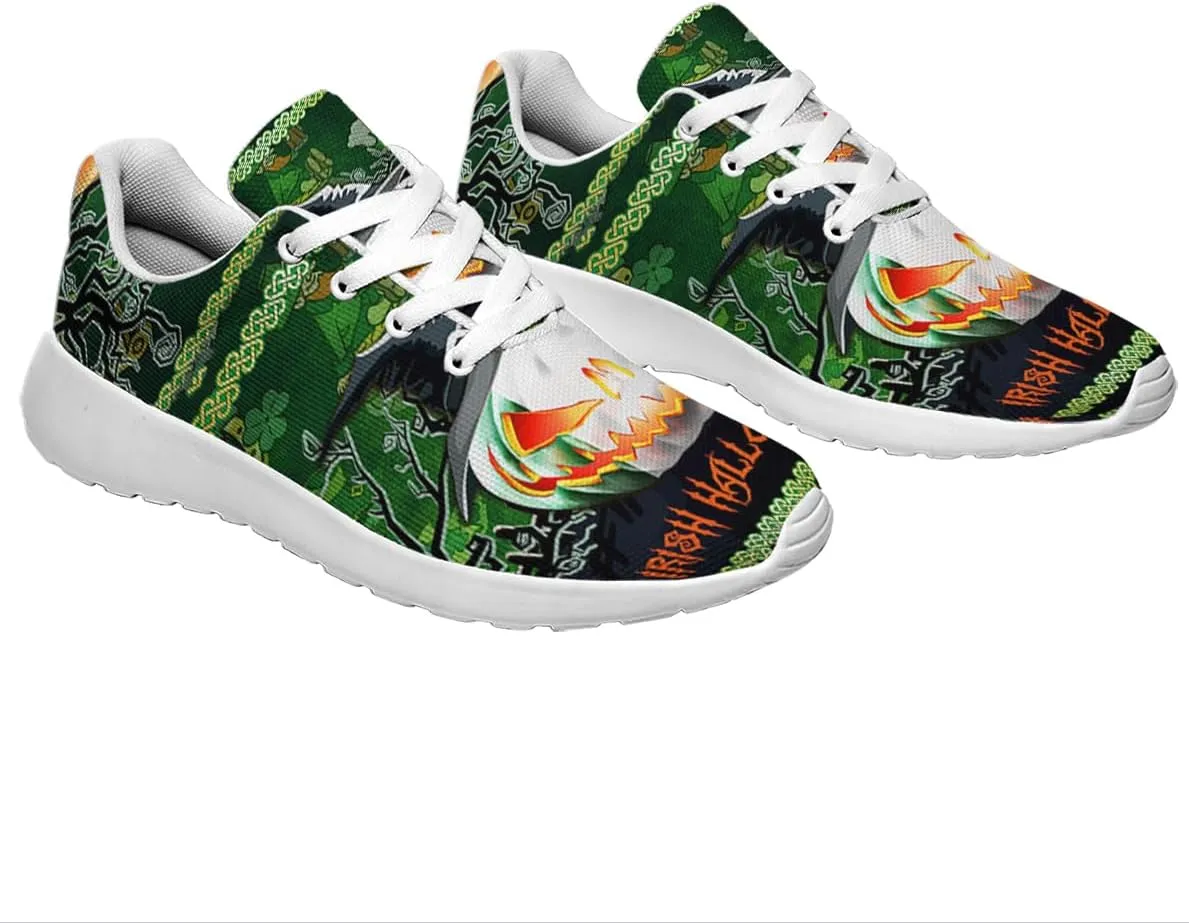 Sonzj-II Halloween Shoes for Women Men, Pumpkin Print Lace Up Walking Sneakers, Running Shoes Gym Sports Athletic Trail Sneakers
