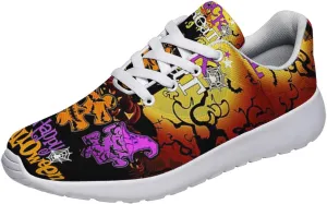 Sonzj-II Halloween Shoes for Women Men, Pumpkin Print Lace Up Walking Sneakers, Running Shoes Gym Sports Athletic Trail Sneakers
