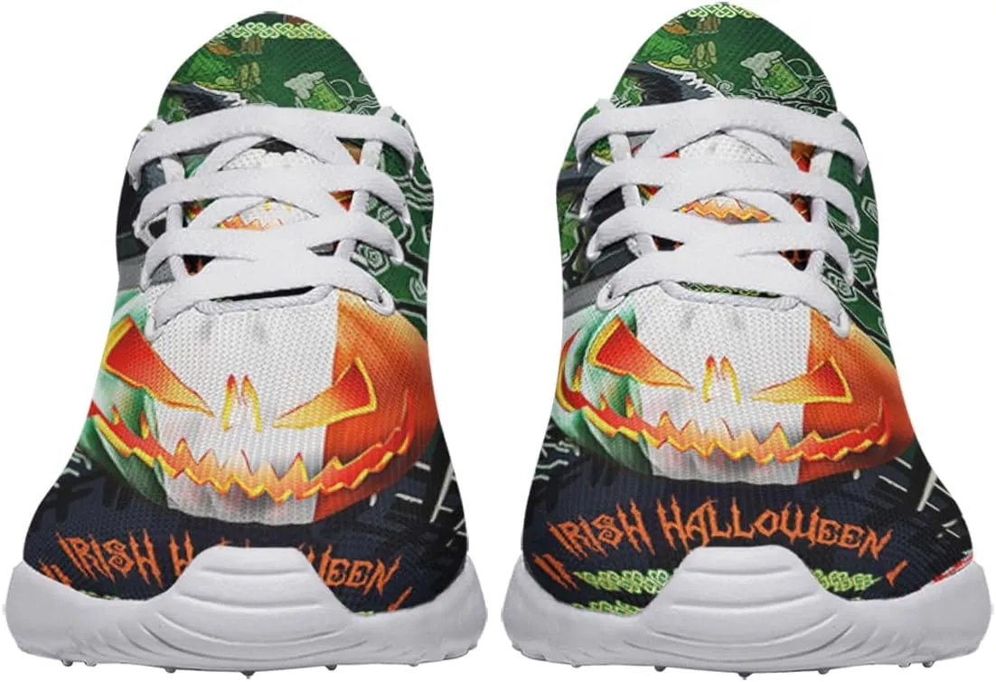 Sonzj-II Halloween Shoes for Women Men, Pumpkin Print Lace Up Walking Sneakers, Running Shoes Gym Sports Athletic Trail Sneakers