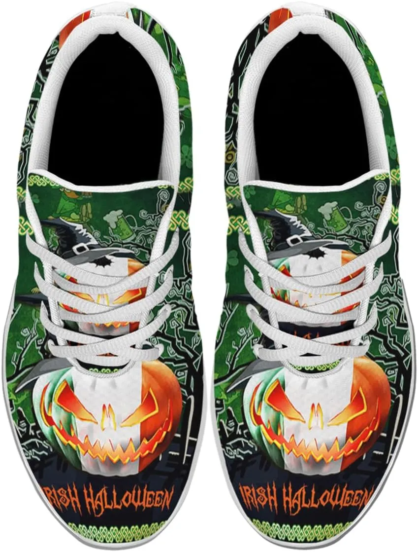 Sonzj-II Halloween Shoes for Women Men, Pumpkin Print Lace Up Walking Sneakers, Running Shoes Gym Sports Athletic Trail Sneakers