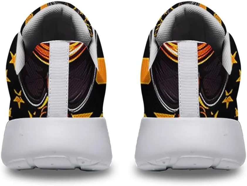Sonzj-II Halloween Shoes for Women Men, Pumpkin Print Lace Up Walking Sneakers, Running Shoes Gym Sports Athletic Trail Sneakers