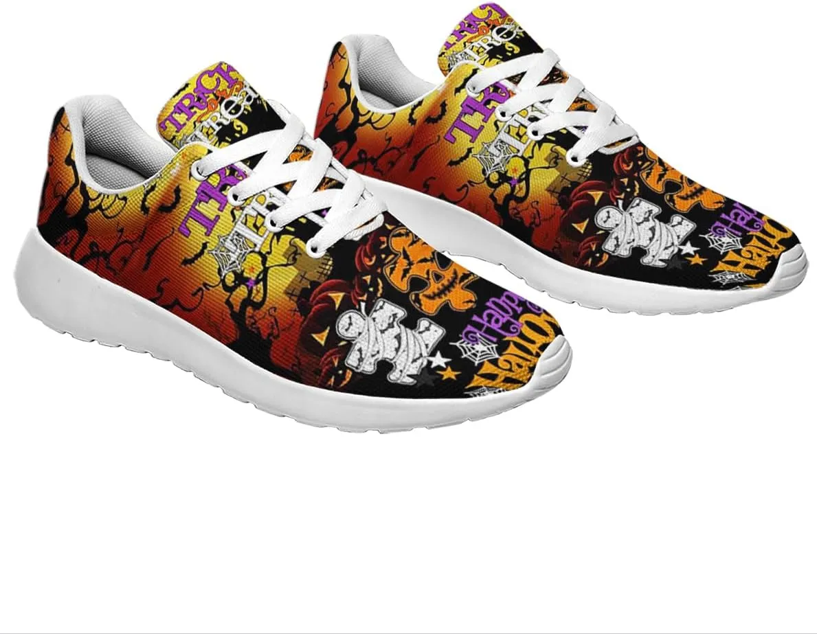Sonzj-II Halloween Shoes for Women Men, Pumpkin Print Lace Up Walking Sneakers, Running Shoes Gym Sports Athletic Trail Sneakers