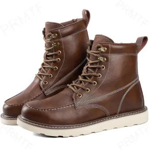 Steel Toe Boots for Men，Work Boots for Industrial & Construction Waterproof Non-slip Leather 6 Inch Moc Toe Safety Shoes