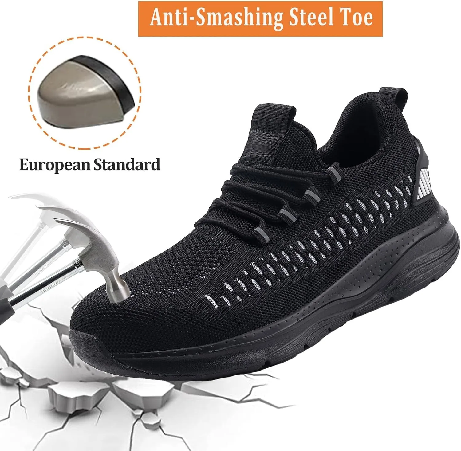 Steel Toe Shoes for Men and Women Comfortable Lightweight Work Safety Shoes Puncture Proof Slip Resistant Indestructible Sneakers Construction Work Utility