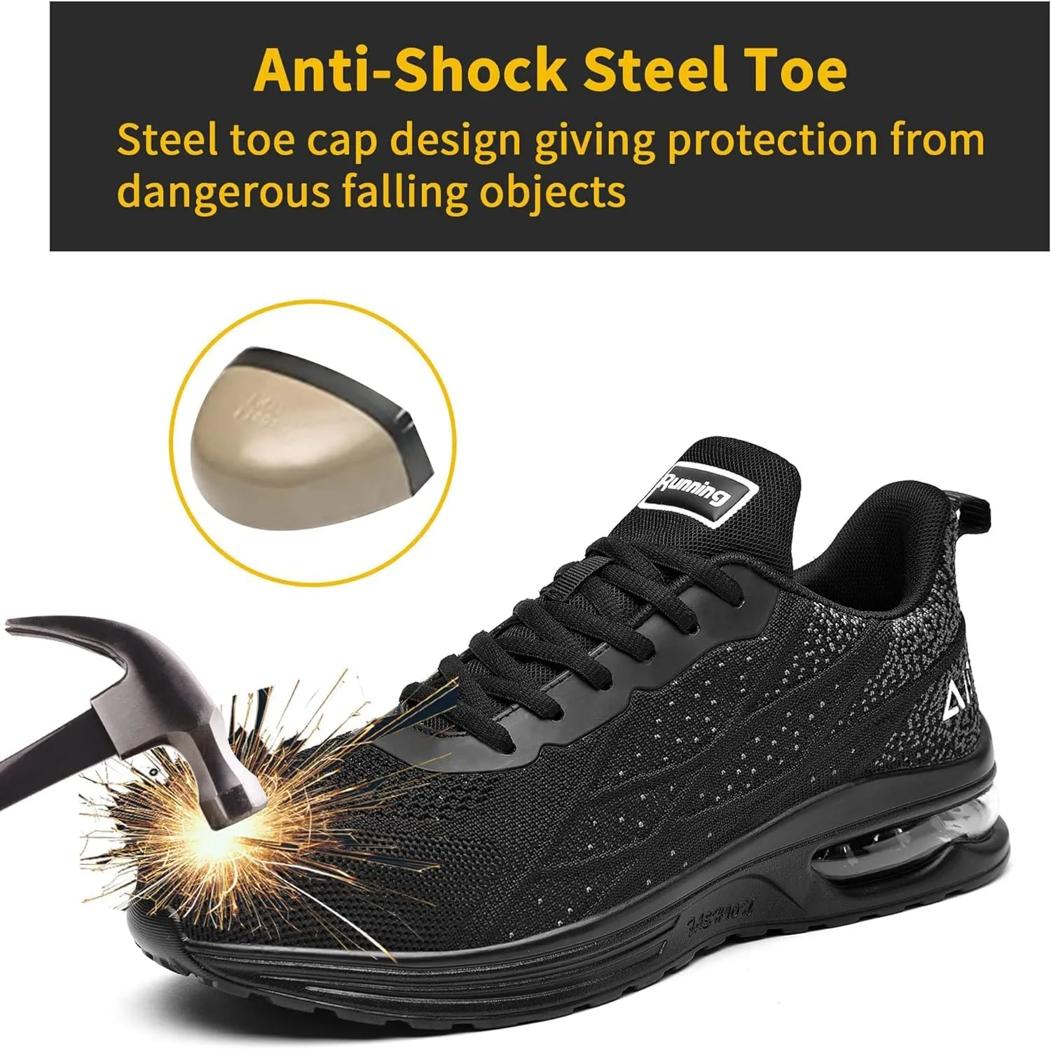 Steel Toe Shoes for Men No Slip Work Boots Mens Steel Toe Shoe Safety Sneakers Puncture Proof Tennis Lightweight Comfortable Air Cushion Construction Footwear US 7.5-13