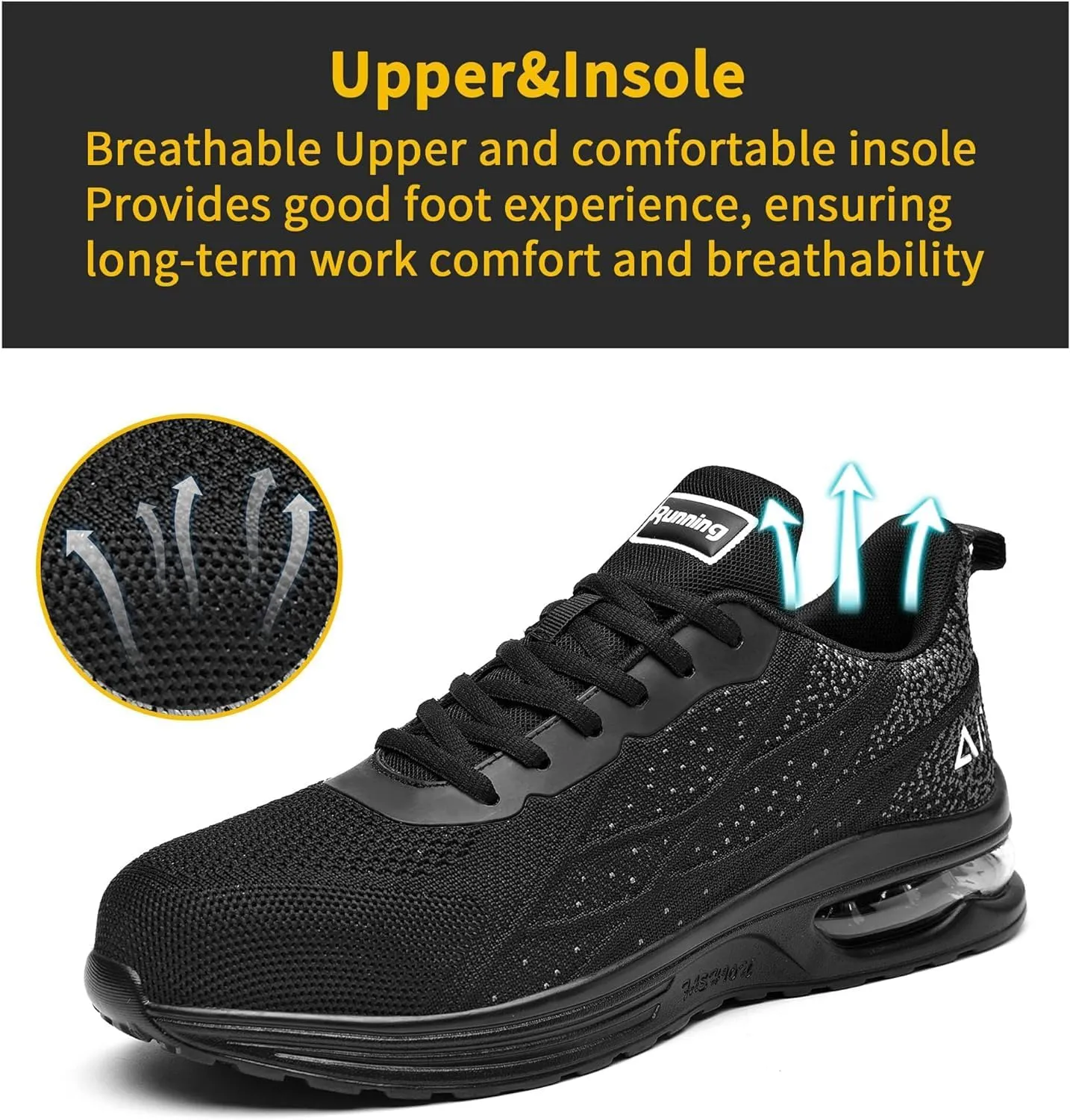 Steel Toe Shoes for Men No Slip Work Boots Mens Steel Toe Shoe Safety Sneakers Puncture Proof Tennis Lightweight Comfortable Air Cushion Construction Footwear US 7.5-13