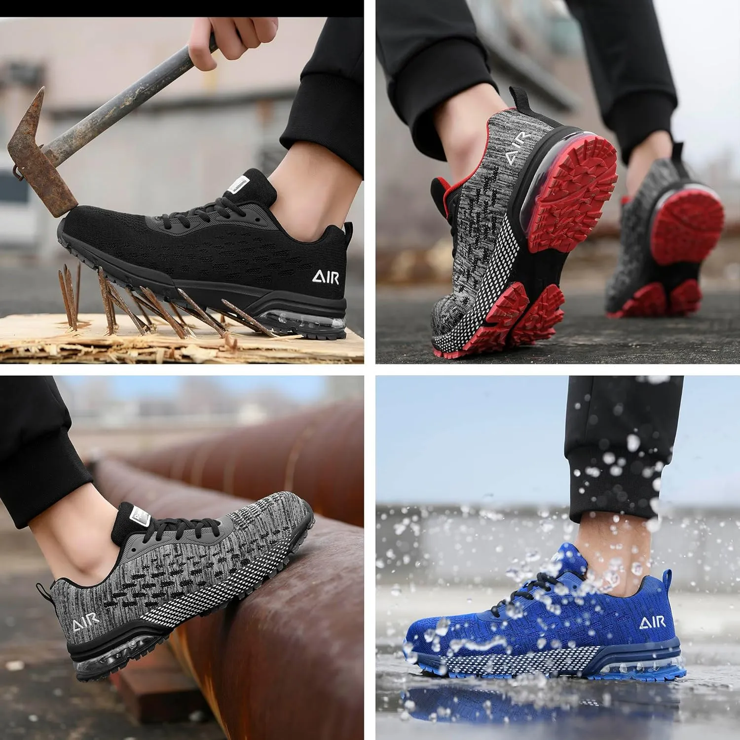 Steel Toe Shoes for Men No Slip Work Boots Mens Steel Toe Shoe Safety Sneakers Puncture Proof Tennis Lightweight Comfortable Air Cushion Construction Footwear US 7.5-13