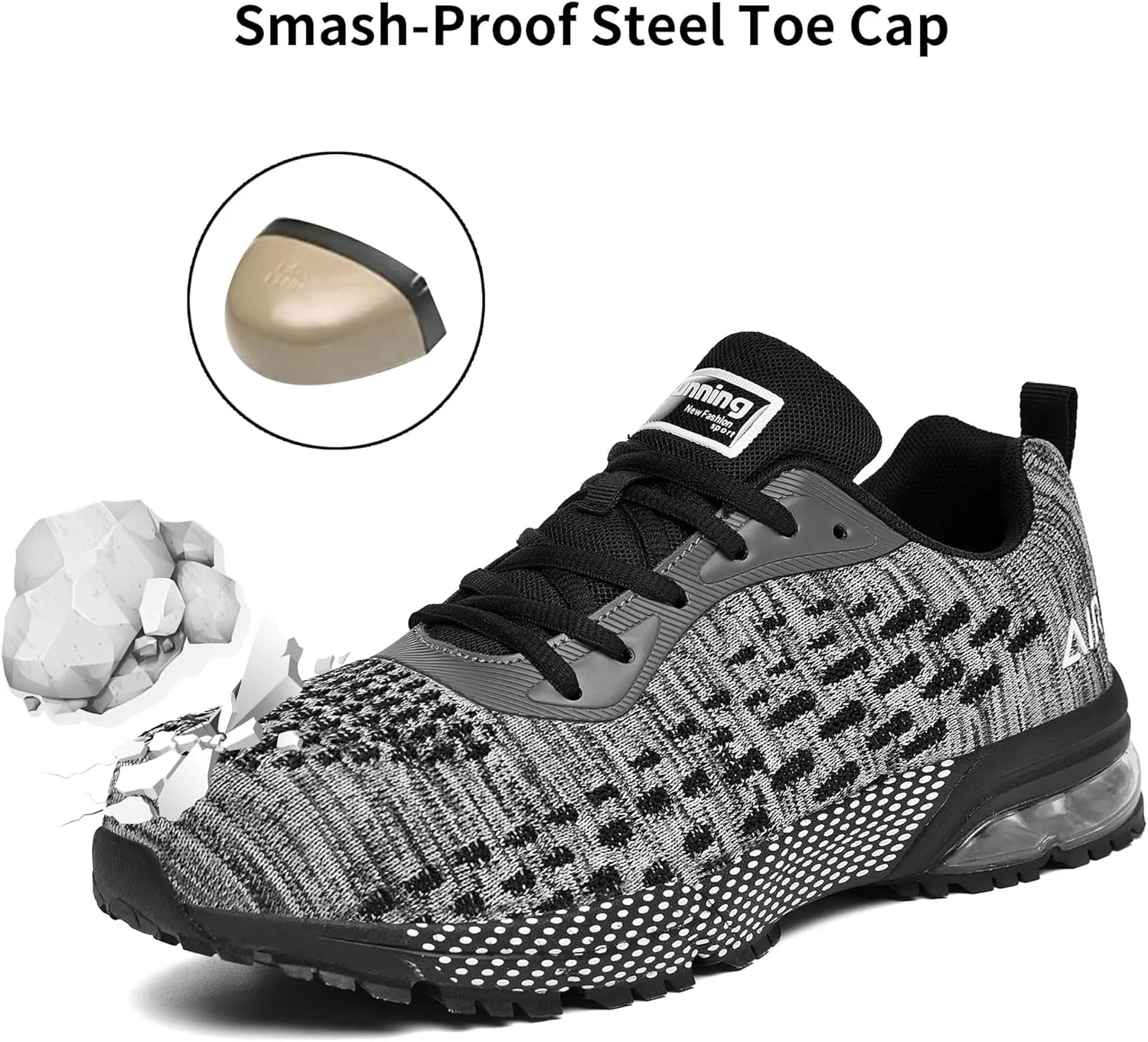 Steel Toe Shoes for Men No Slip Work Boots Mens Steel Toe Shoe Safety Sneakers Puncture Proof Tennis Lightweight Comfortable Air Cushion Construction Footwear US 7.5-13