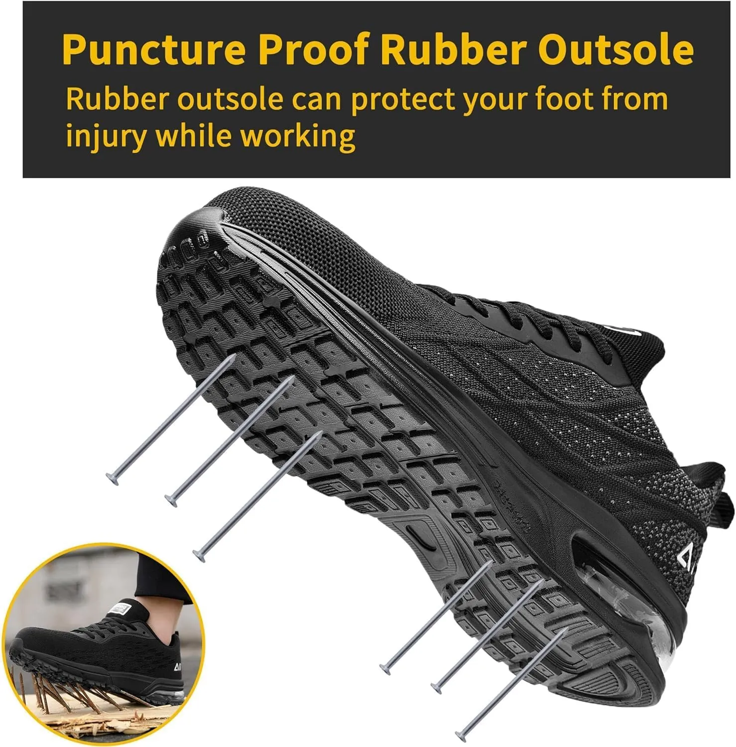 Steel Toe Shoes for Men No Slip Work Boots Mens Steel Toe Shoe Safety Sneakers Puncture Proof Tennis Lightweight Comfortable Air Cushion Construction Footwear US 7.5-13
