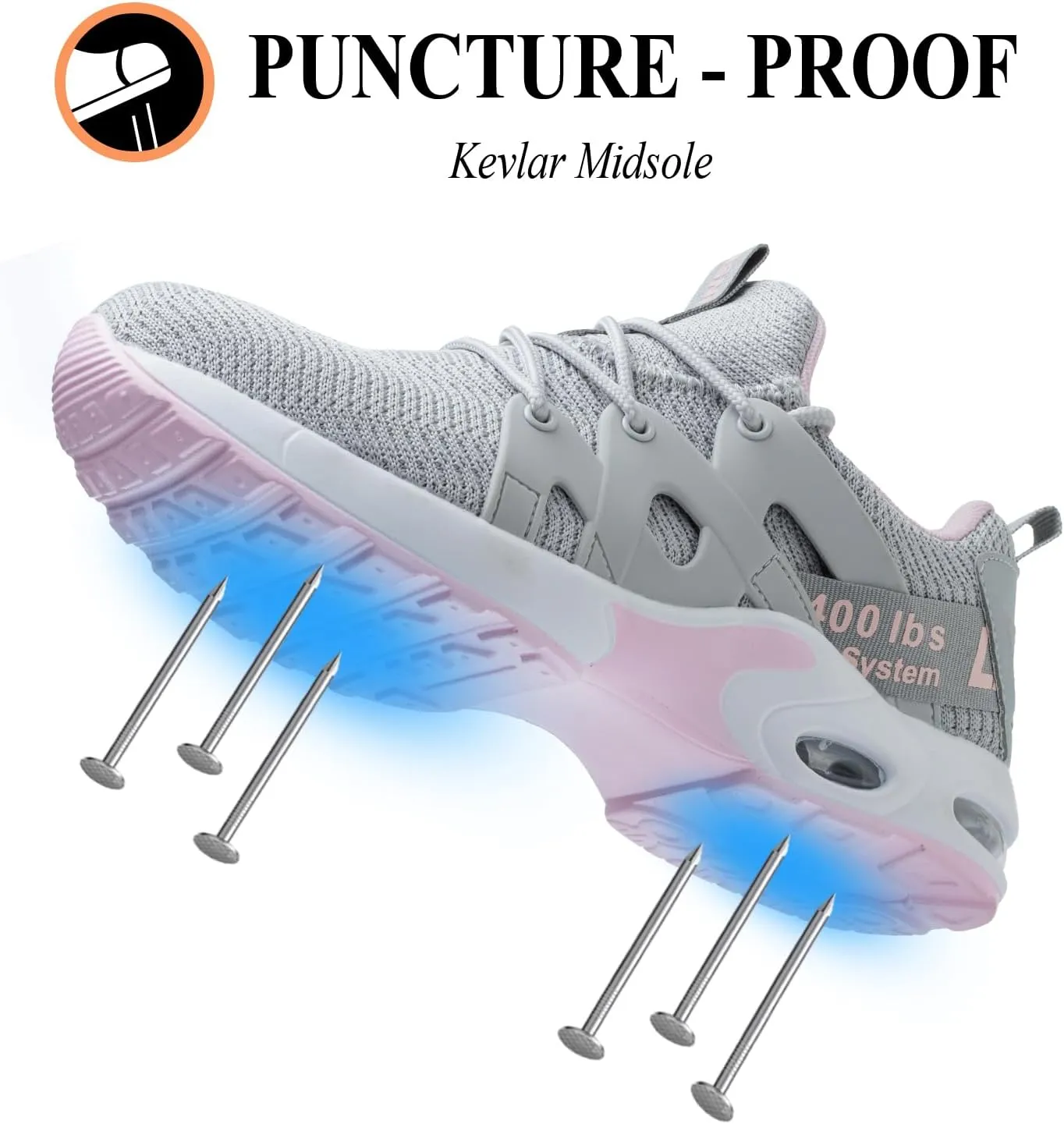 Steel Toe Shoes for Women Indestructible Safety Work Shoes Air Cushion Lightweight Breathable Utility Sneakers Puncture Proof Slip Resistant Composite Toe Footwear