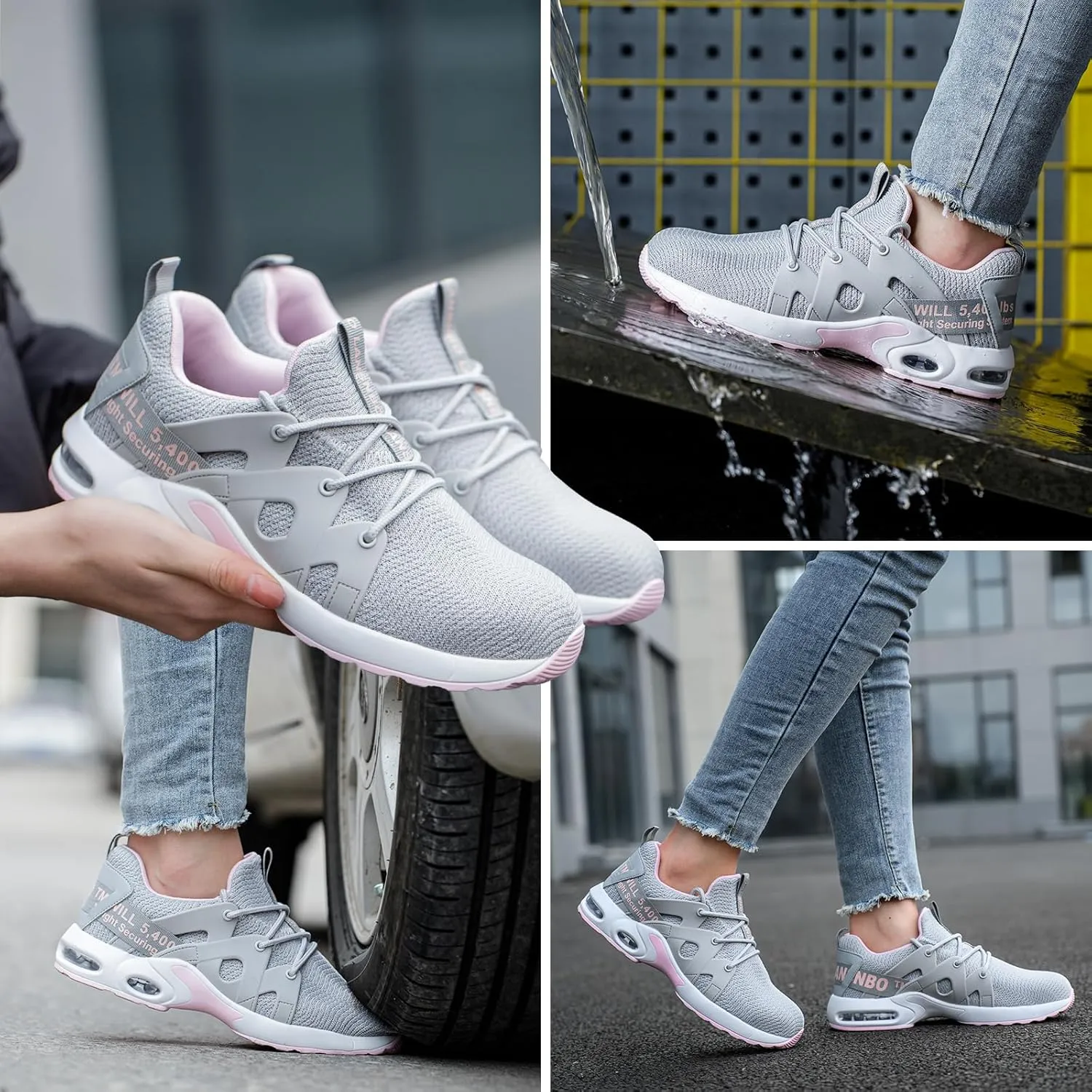 Steel Toe Shoes for Women Indestructible Safety Work Shoes Air Cushion Lightweight Breathable Utility Sneakers Puncture Proof Slip Resistant Composite Toe Footwear