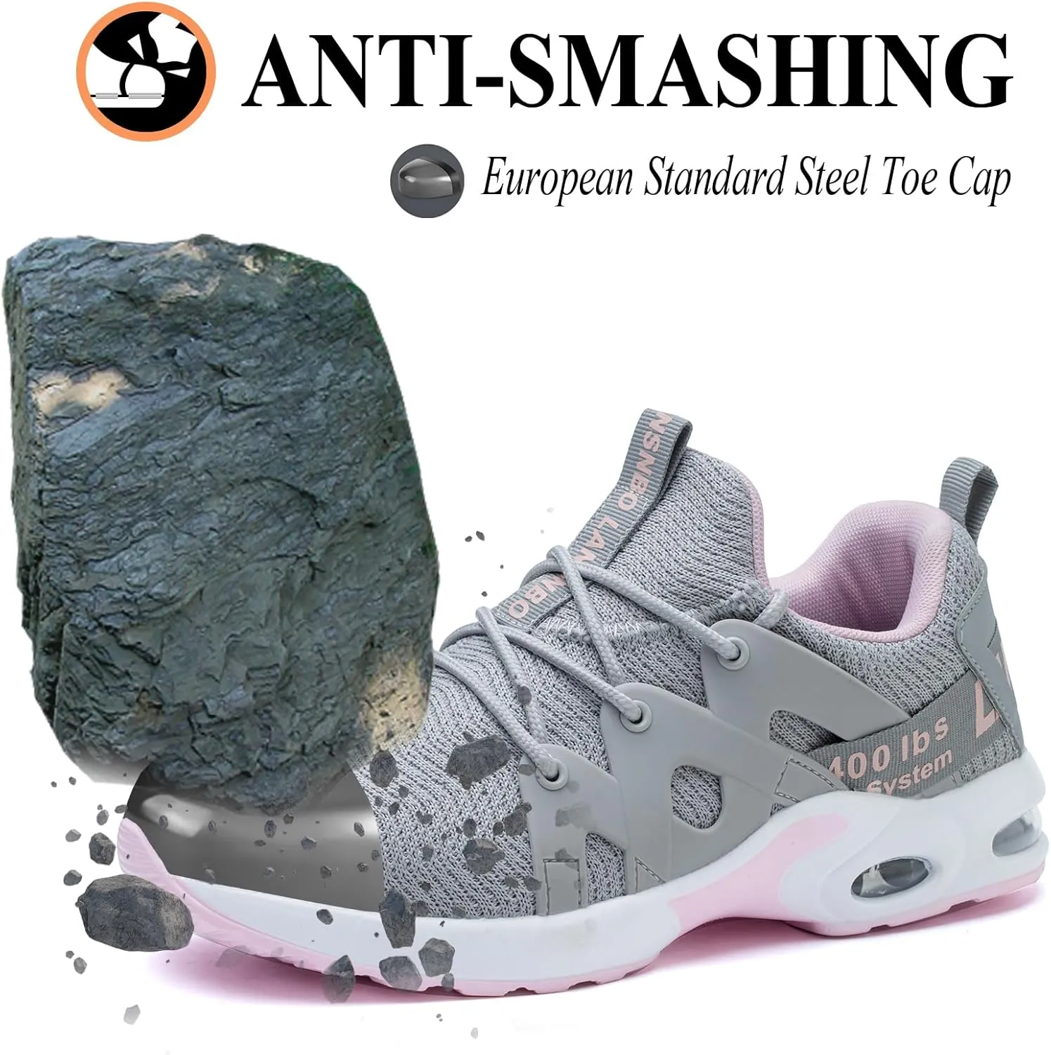 Steel Toe Shoes for Women Indestructible Safety Work Shoes Air Cushion Lightweight Breathable Utility Sneakers Puncture Proof Slip Resistant Composite Toe Footwear