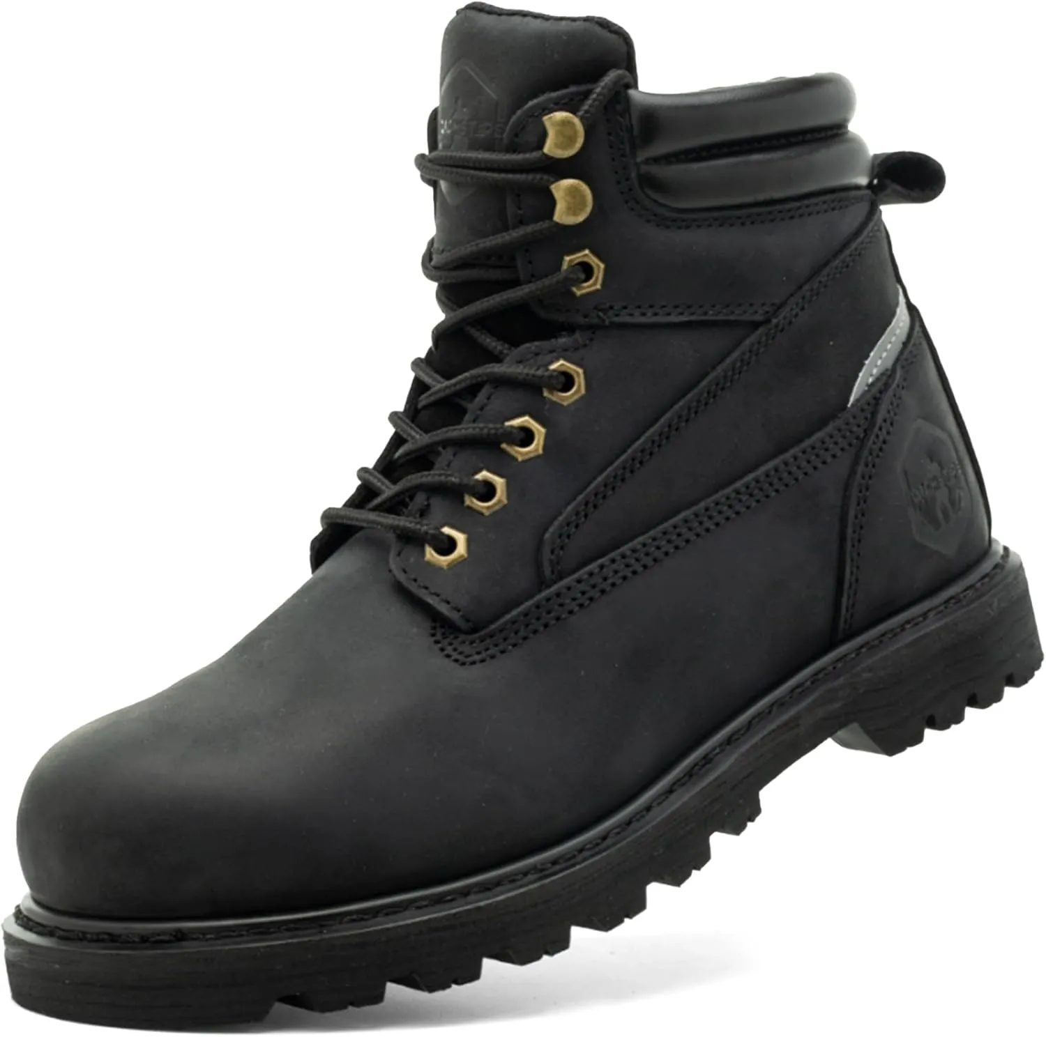 Steel Toe Work Boots for Men Non Slip Comfortable Black/Brown Leather Rubber Industrial & Construction Boots