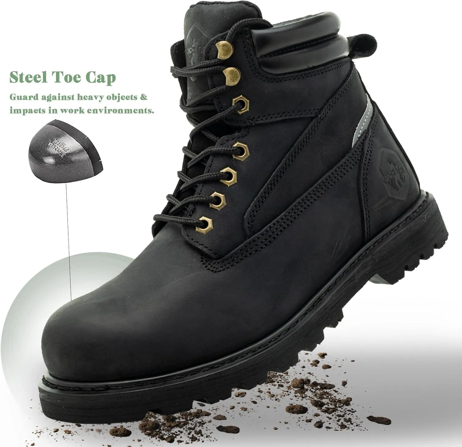Steel Toe Work Boots for Men Non Slip Comfortable Black/Brown Leather Rubber Industrial & Construction Boots