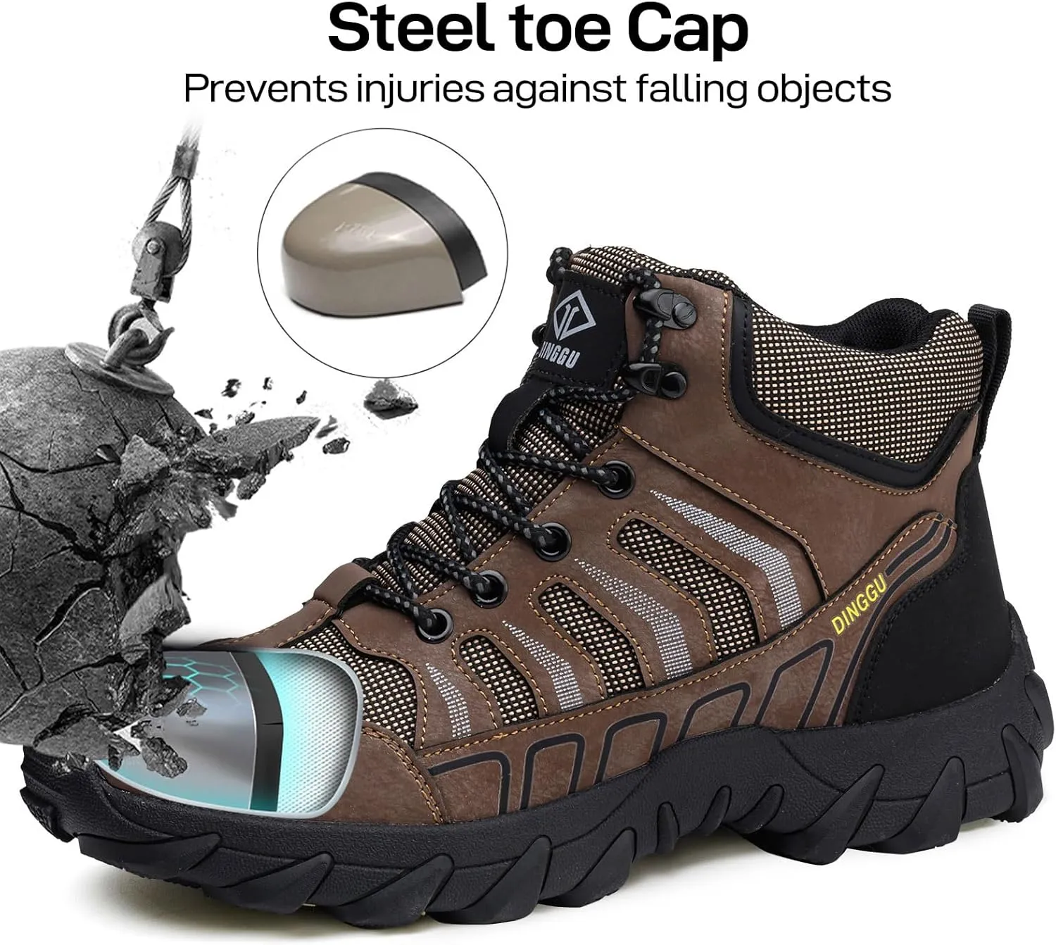 Steel Toe Work Boots for Men Safety Mens Work Boots Comfortable Slip Resistant Composite Toe Construction Shoes