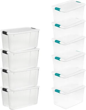 Sterilite Clear Stackable Bins, 70 Quart Ultra Latch Storage Boxes (4 Pack) & 64 Quart Container Totes (6 Pack) with Latching Lids