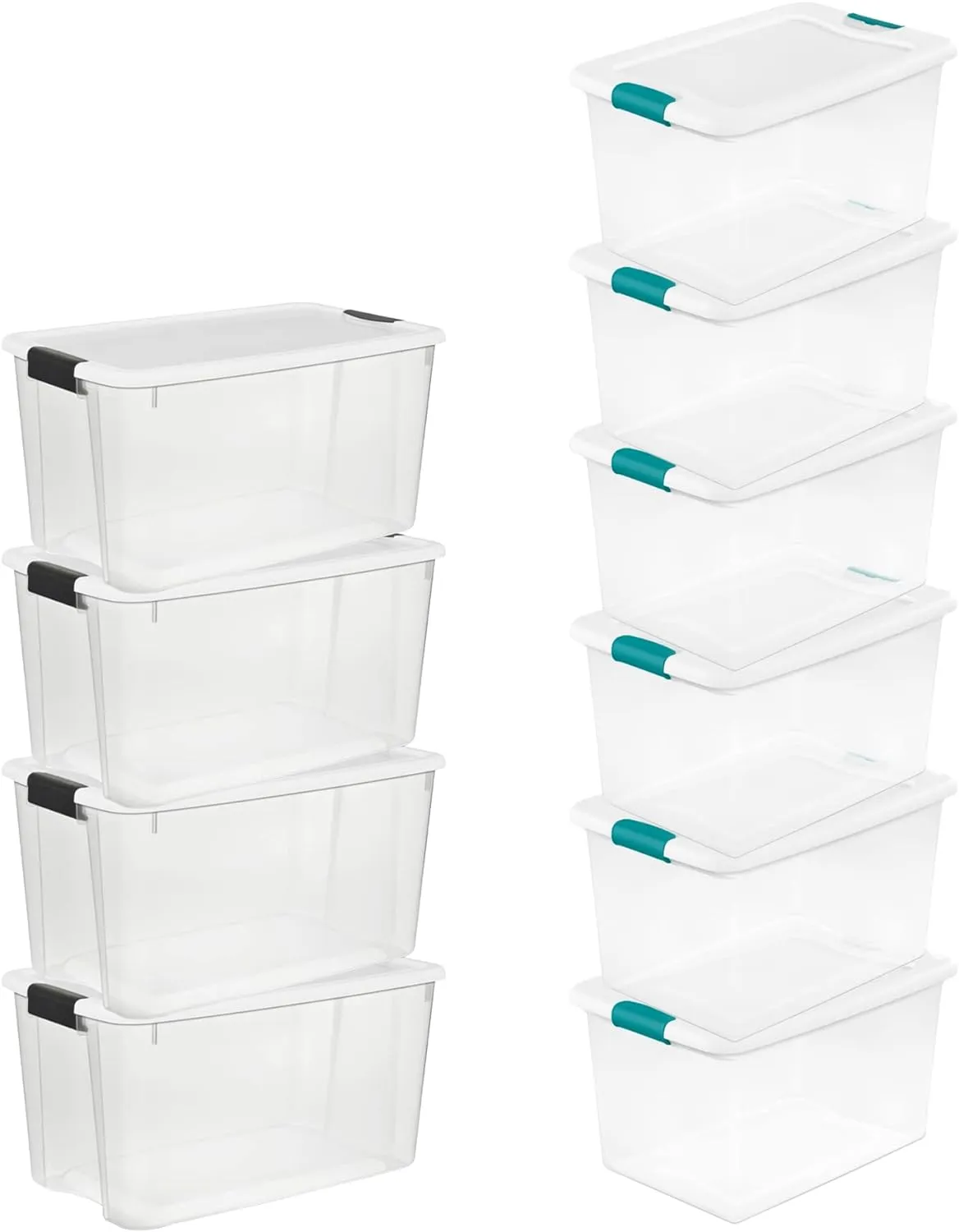 Sterilite Clear Stackable Bins, 70 Quart Ultra Latch Storage Boxes (4 Pack) & 64 Quart Container Totes (6 Pack) with Latching Lids