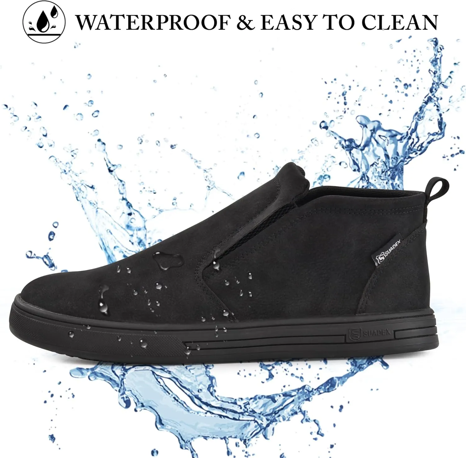 SUADEX Mens Slip On Non Slip Work Shoes,Waterproof Arch Support Food Service Shoes, Lightweight Chef Kitchen Restaurant Resistant Sneakers,Black Zapatos Trabajo