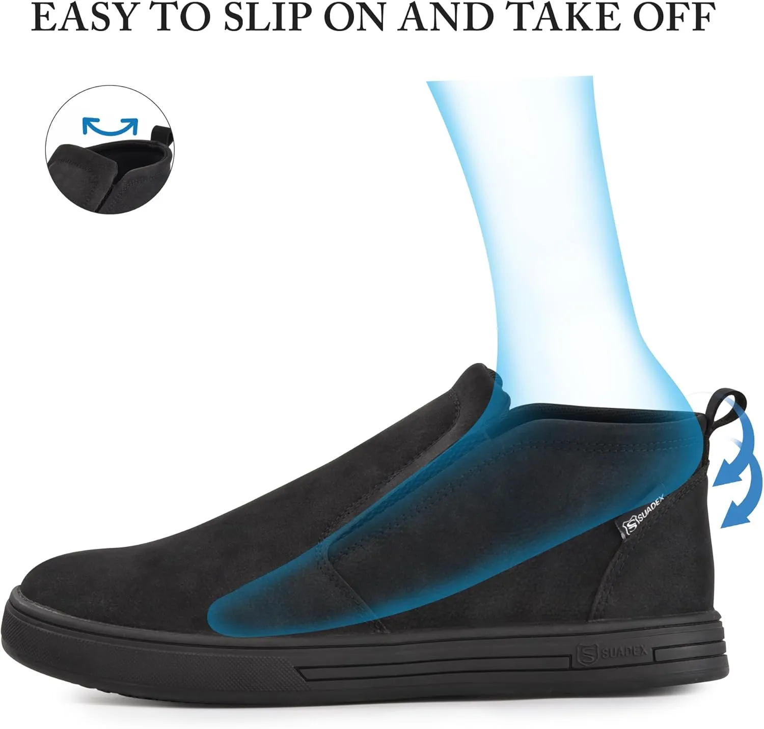 SUADEX Mens Slip On Non Slip Work Shoes,Waterproof Arch Support Food Service Shoes, Lightweight Chef Kitchen Restaurant Resistant Sneakers,Black Zapatos Trabajo