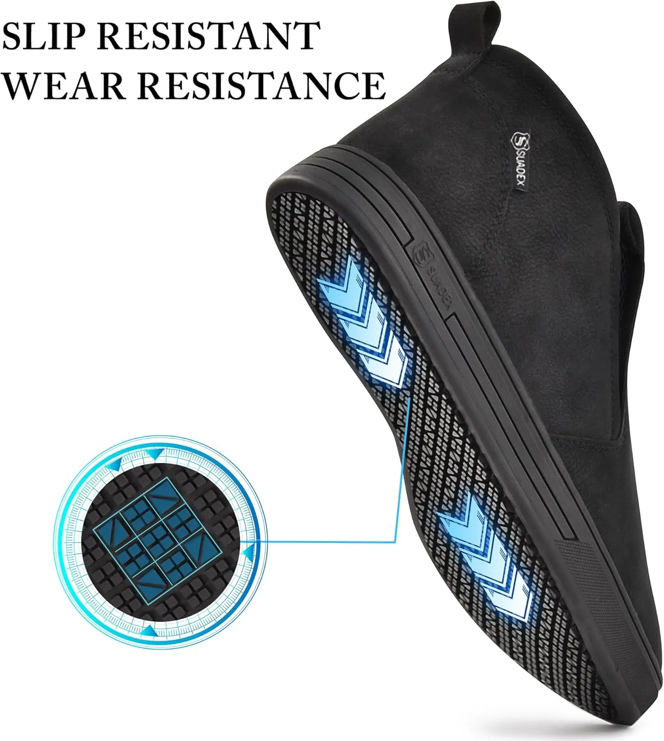 SUADEX Mens Slip On Non Slip Work Shoes,Waterproof Arch Support Food Service Shoes, Lightweight Chef Kitchen Restaurant Resistant Sneakers,Black Zapatos Trabajo