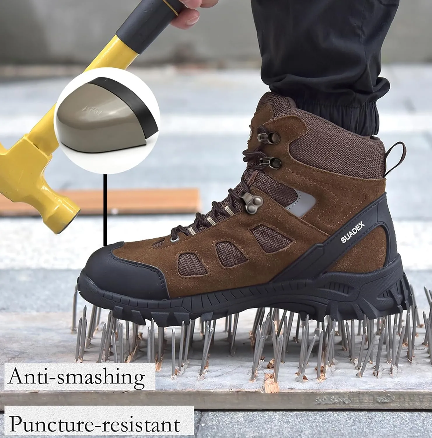 SUADEX Steel Toe Boots for Men Women Indestructible Non Slip Comfortable Work Boot Safety Construction Shoes
