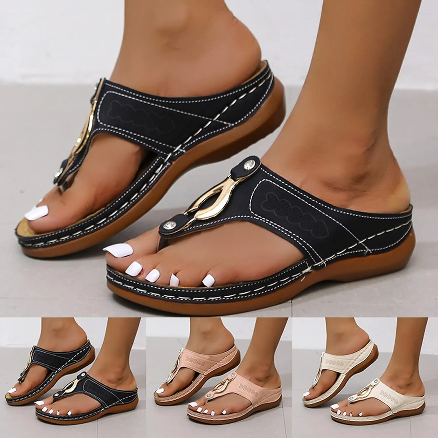 SuanlaTDS Women Flip Flop Sandals Slides,Soft Cushion Slide Beach Shoes Open Toe Outdoor Pure Color Leisure Sandals