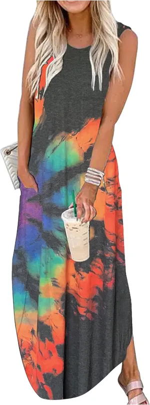 Summer Dresses for Women 2025 Beach Vacation Dress Boho Floral Sundresses Ladies Tropical Pockets Maxi Dress