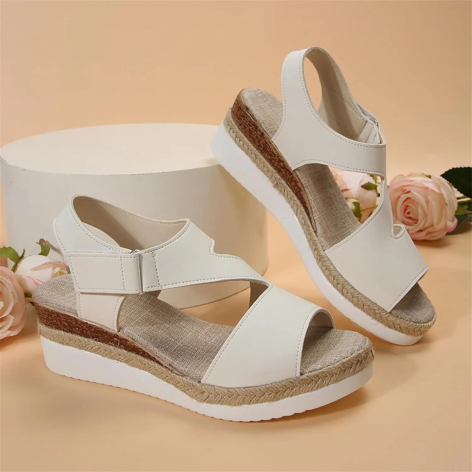 Summer Sandals for Women Dressy Open Toe Sandal Wedges Heels Platform Sandals Buckle Ankle Strap Espadrilles Sandal Comfortable Walking Shoes Casual Vacation Beach Shoes
