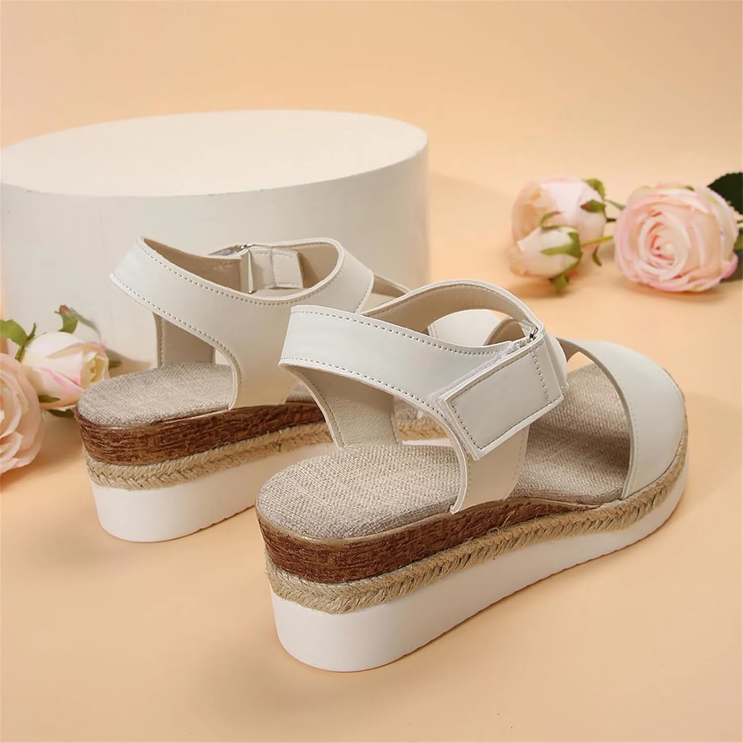 Summer Sandals for Women Dressy Open Toe Sandal Wedges Heels Platform Sandals Buckle Ankle Strap Espadrilles Sandal Comfortable Walking Shoes Casual Vacation Beach Shoes