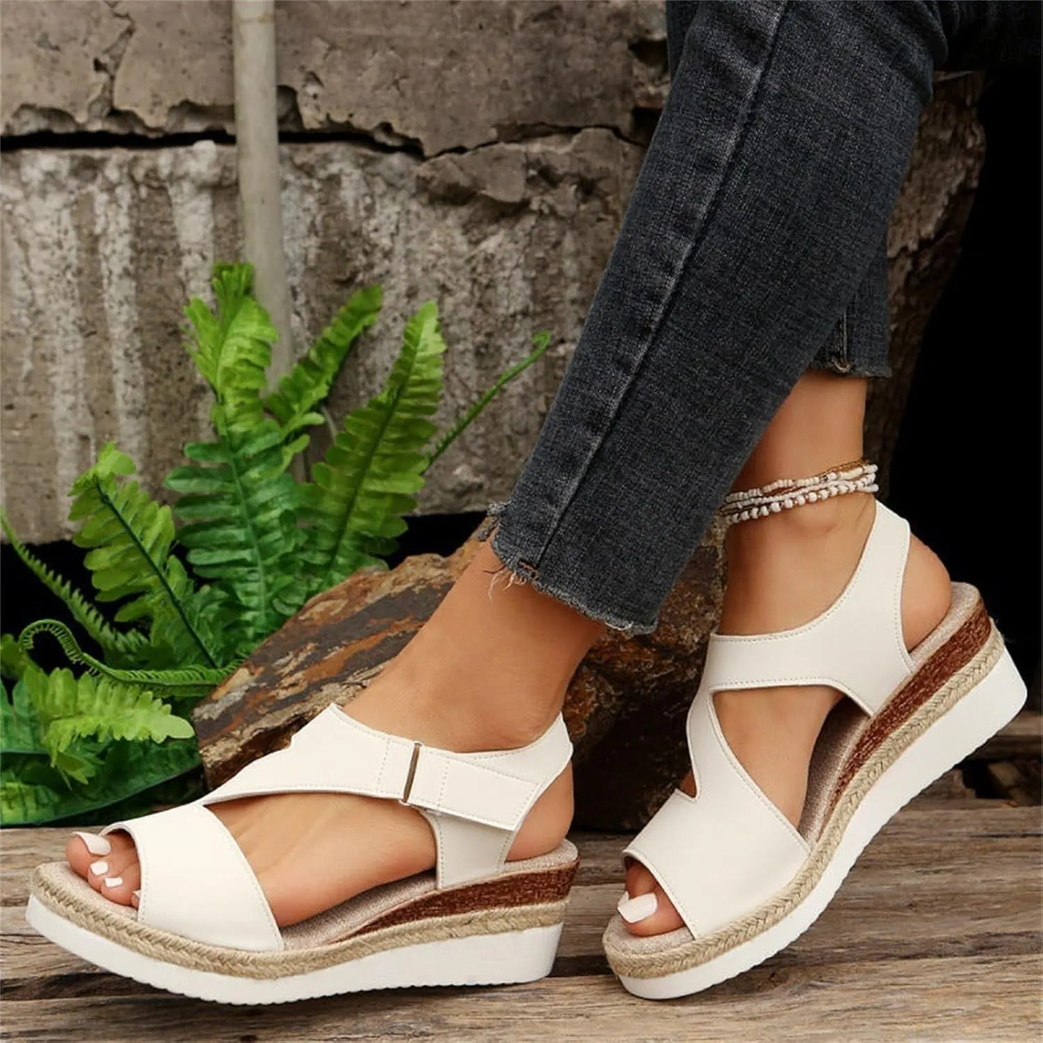 Summer Sandals for Women Dressy Open Toe Sandal Wedges Heels Platform Sandals Buckle Ankle Strap Espadrilles Sandal Comfortable Walking Shoes Casual Vacation Beach Shoes
