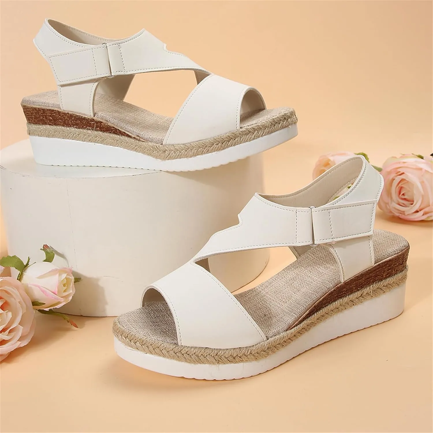 Summer Sandals for Women Dressy Open Toe Sandal Wedges Heels Platform Sandals Buckle Ankle Strap Espadrilles Sandal Comfortable Walking Shoes Casual Vacation Beach Shoes