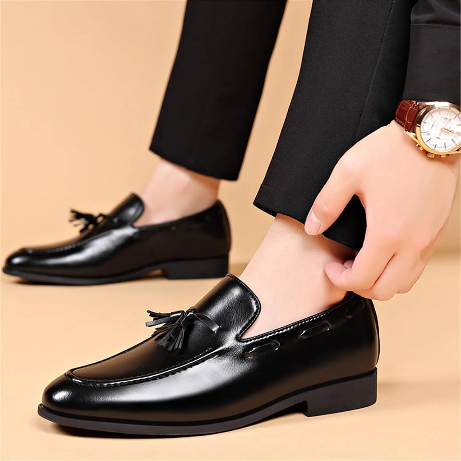Tassel Dress Shoes for Men Pointed-Toe Slip-on Lightweight Formal Loafer Fashion Classic Business Driving Oxford Shoes