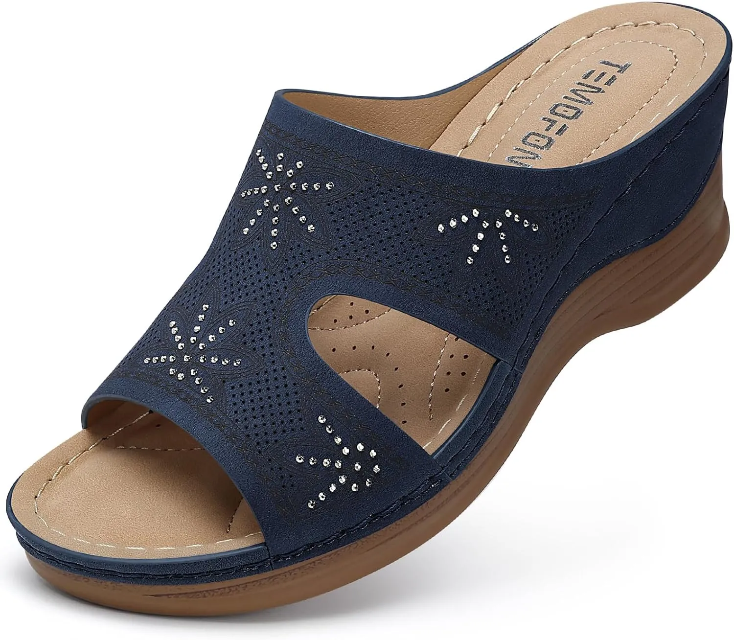 TEMOFON Women Wedge Sandals Dressy: Soft Leather Sandal, Rubber Sole, Comfortable Walking, Casual Slip on Summer Sandals