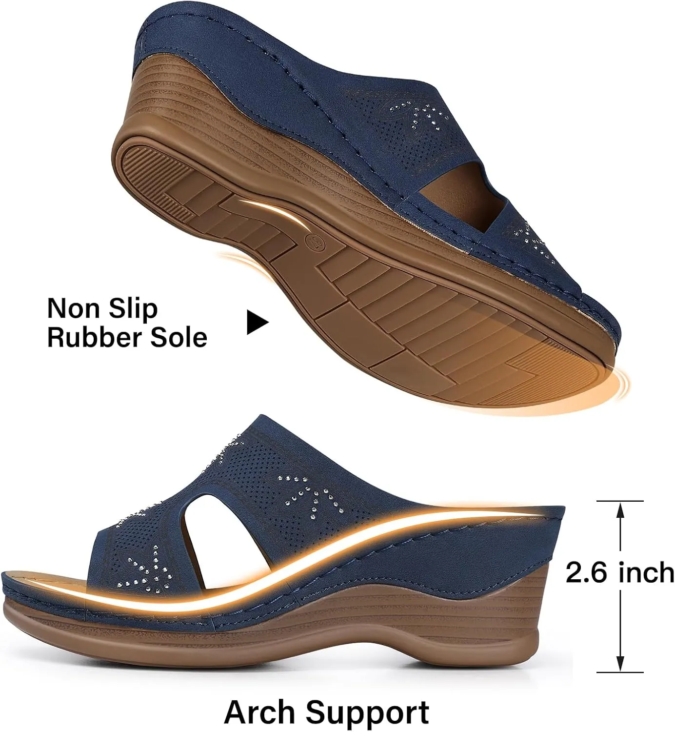 TEMOFON Women Wedge Sandals Dressy: Soft Leather Sandal, Rubber Sole, Comfortable Walking, Casual Slip on Summer Sandals