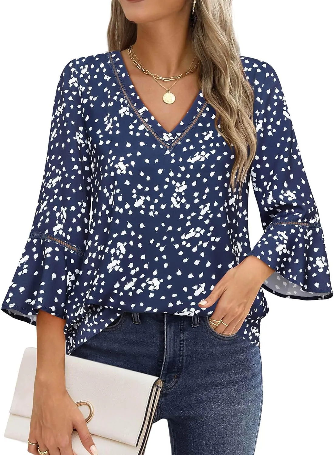 Timeson Women's Business Casual Tops 3/4 Sleeve Dressy Blouses Office Work Shirts