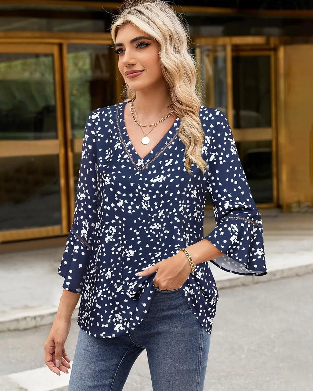 Timeson Women's Business Casual Tops 3/4 Sleeve Dressy Blouses Office Work Shirts