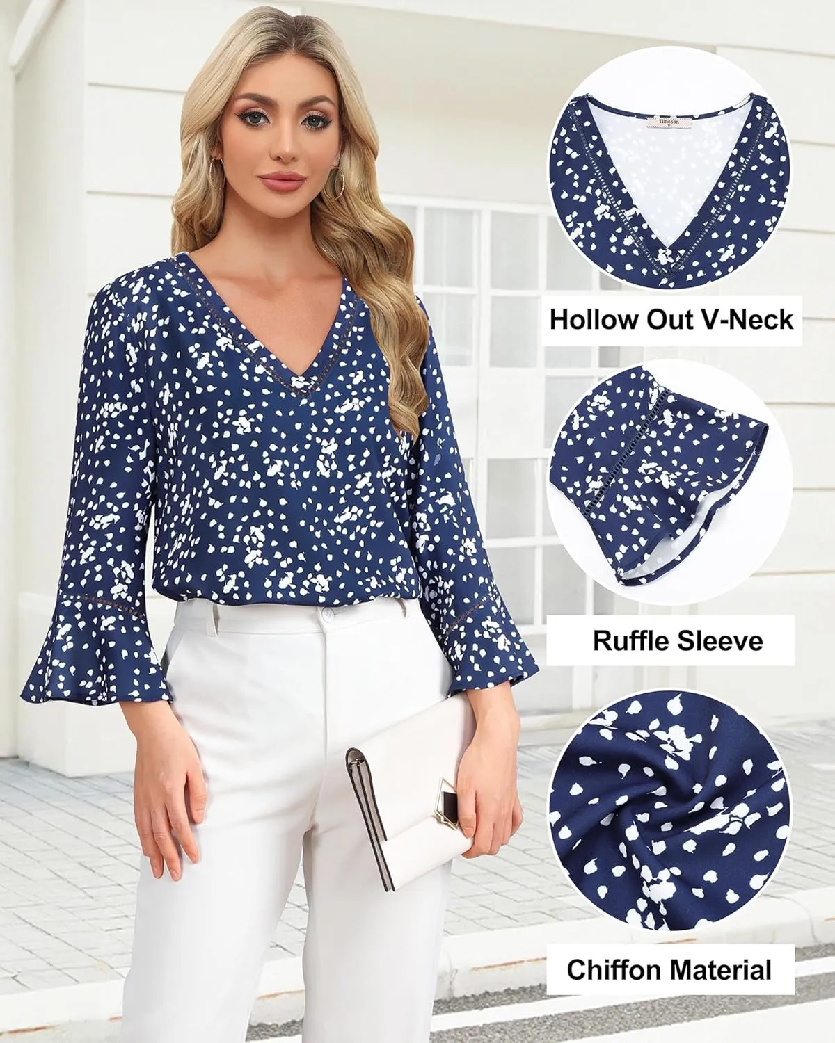 Timeson Women's Business Casual Tops 3/4 Sleeve Dressy Blouses Office Work Shirts